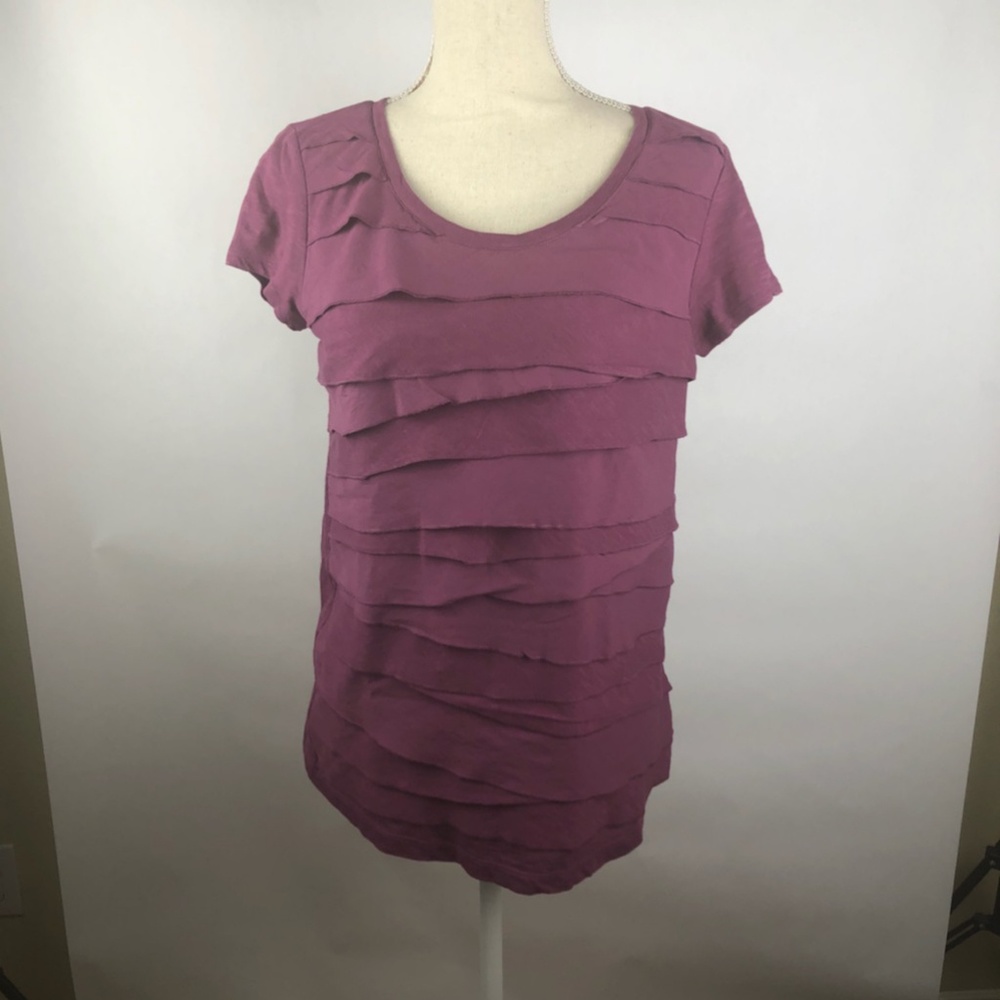 Loft Blouse, Maroon, Layered Front, short slv Sz M